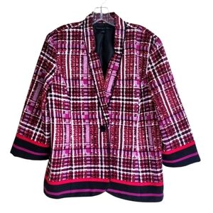Preston & York Red Black Women  Maximalist Career Houndstooth Blazer Sz 18